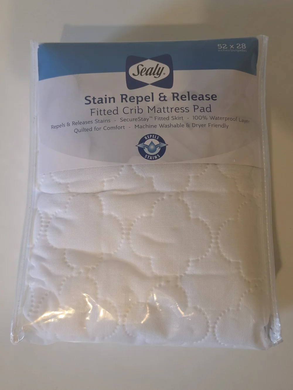 Sealy Stain Repel & Release Fitted Crib Mattress Pad - White